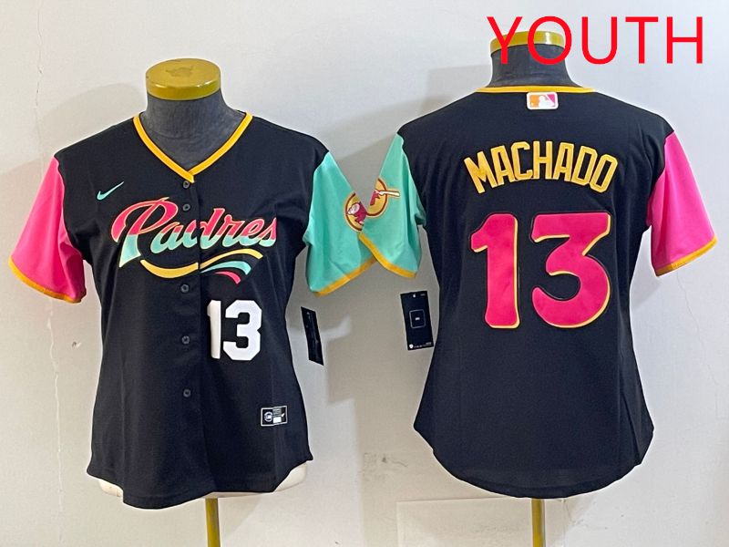 Youth San Diego Padres #13 Machado Black City Edition 2025 Nike MLB Jersey style 4